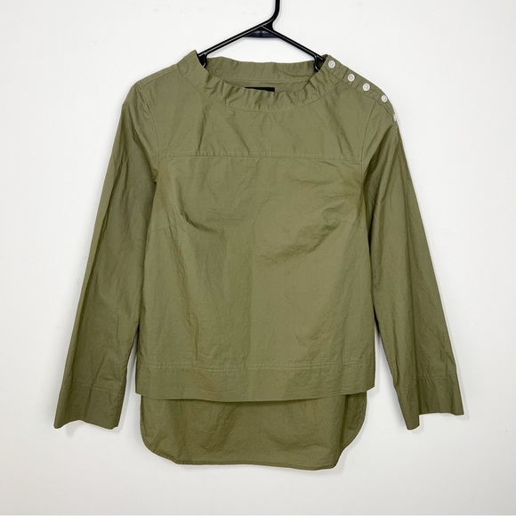 J. Crew Funnel Neck Shirt Blouse Top in Green Size 0 lagenlook - Picture 2 of 12